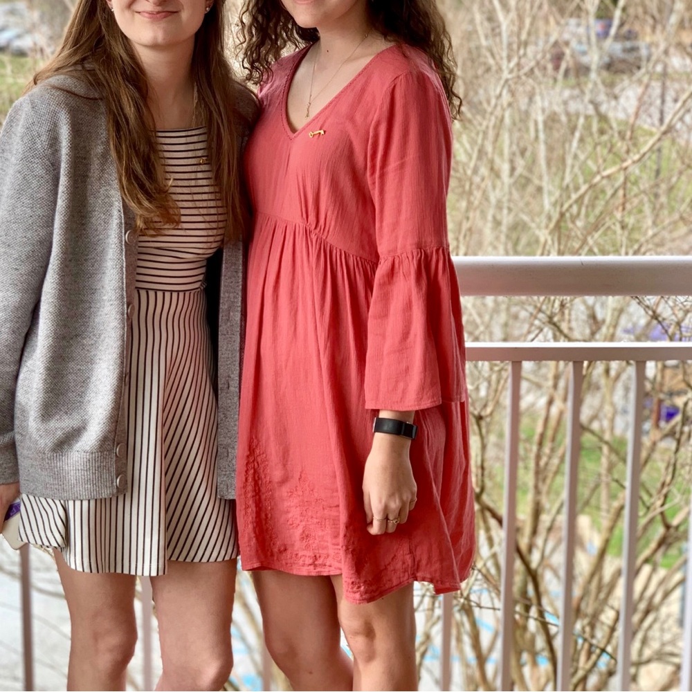 Faded Red Relaxed Fit Sundress with Bell Sleeves